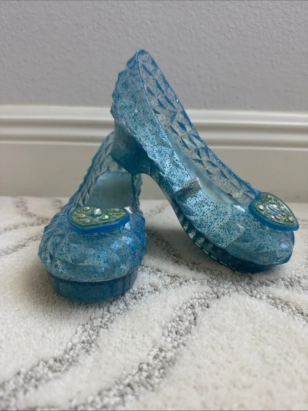 Disney Blue Glitter Jelly Flats with Heart Accent
